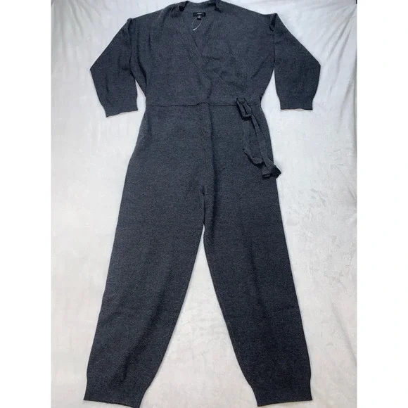 J.‎ Crew Jumpsuit Sweater Charcoal Gray Wrap Knit Merino Wool Cozy Lounge XS - Picture 2 of 9